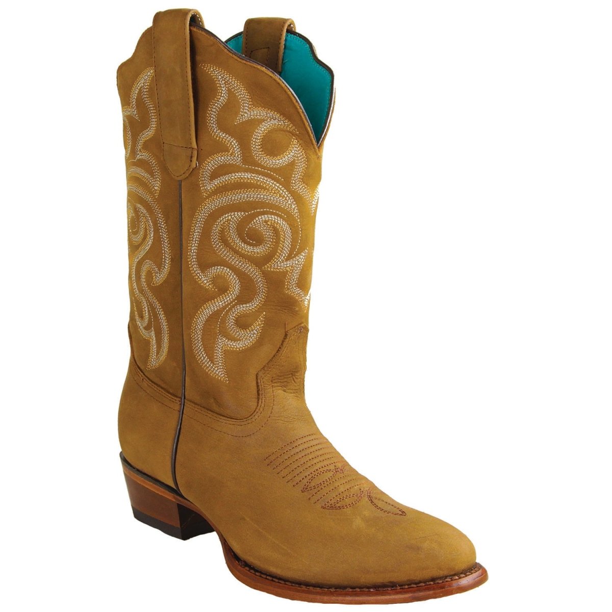 Western Genuine Crazy Leather Round Toe Boots Tan Color - Los Altos Boots 