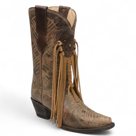 Botas de Piel Original Punta Recortada Color Cafe con Flecos - Ive West - Rudel & Co.
