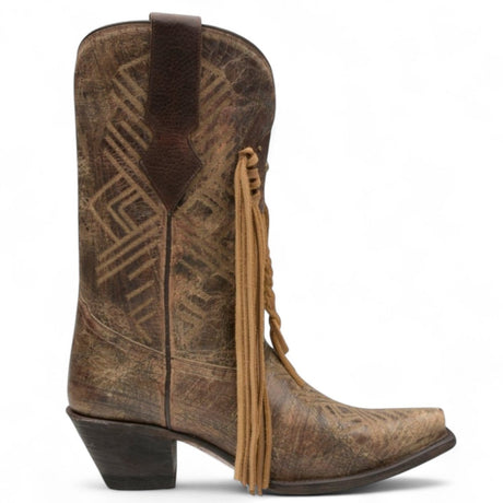 Botas de Piel Original Punta Recortada Color Cafe con Flecos - Ive West - Rudel & Co.