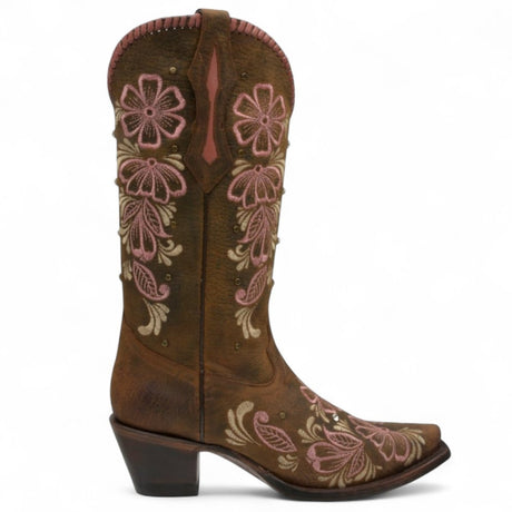 Botas de Piel Original Punta Recortada Color Cafe con Rosa - Ive West - Rudel & Co.