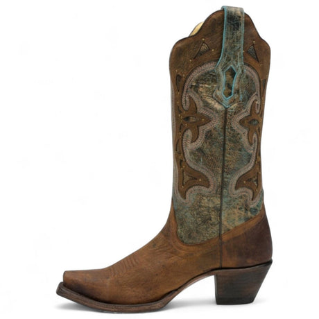 Botas de Piel Original Punta Recortada Color Cafe con Turquesa - Ive West - Rudel & Co.