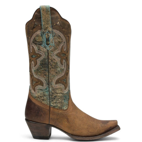 Botas de Piel Original Punta Recortada Color Cafe con Turquesa - Ive West - Rudel & Co.