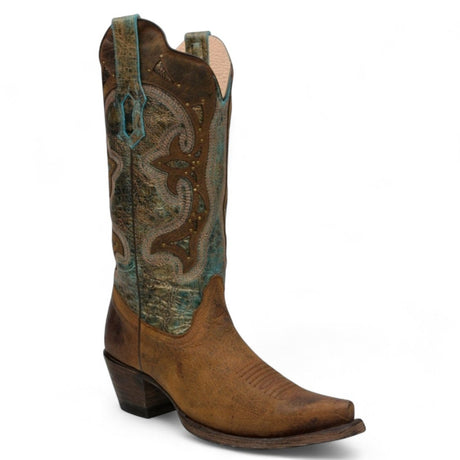 Botas de Piel Original Punta Recortada Color Cafe con Turquesa - Ive West - Rudel & Co.