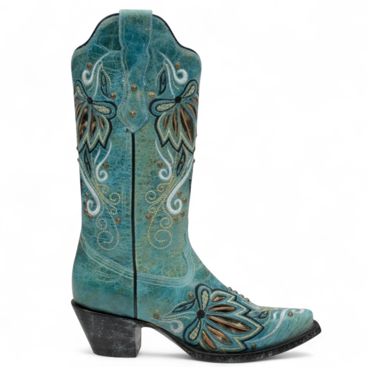 Botas de Piel Original Punta Recortada Color Turquesa - Ive West - Rudel & Co.