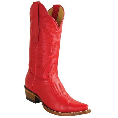 Women´s Western Genuine Leather Snip Toe Boots Red Color - Los Altos Boots