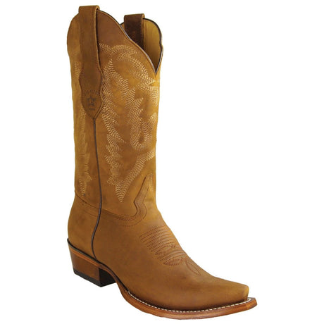 Women´s Western Genuine Leather Snip Toe Boots Crazy Tan Color - Los Altos Boots