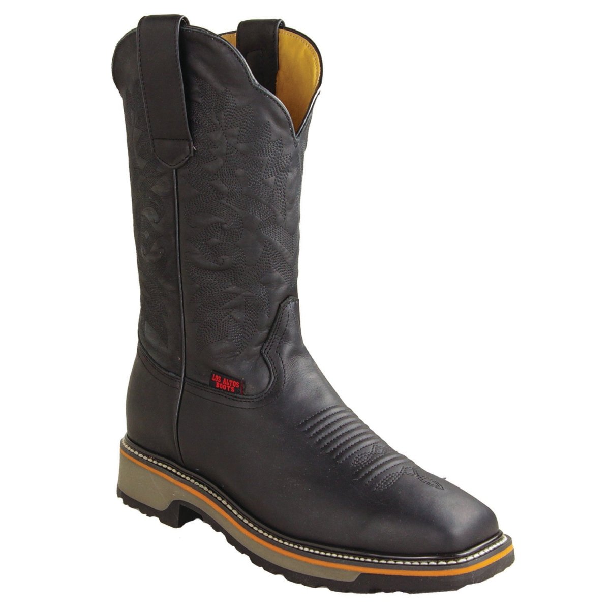 Botas de Piel Original Punta Rodeo Cuadrada Ancha Color Negro Graso - Los Altos Boots - Los Altos Boots