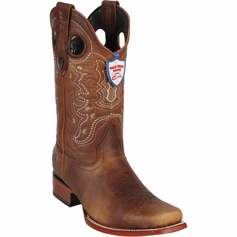 Botas Rodeo de Piel Original Punta Amplia Cuadrada para Dama Color Miel - Los Altos Boots main image 1