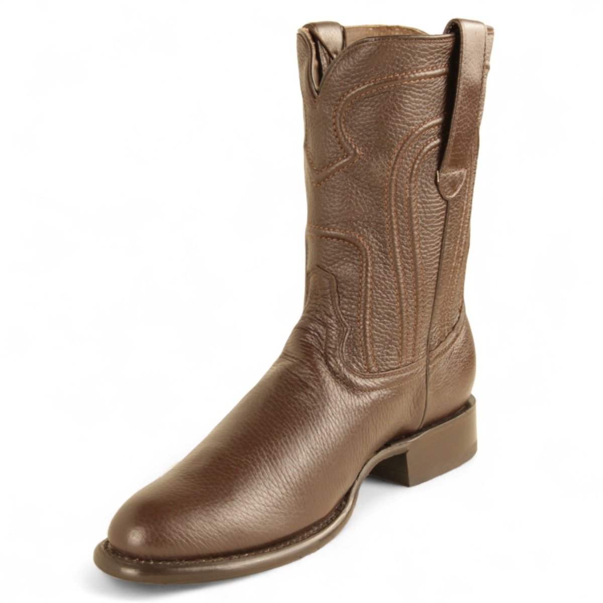 Botas de Piel Original Roper Punta Oval con Zipper Color Cafe - Los Altos Boots - Los Altos Boots