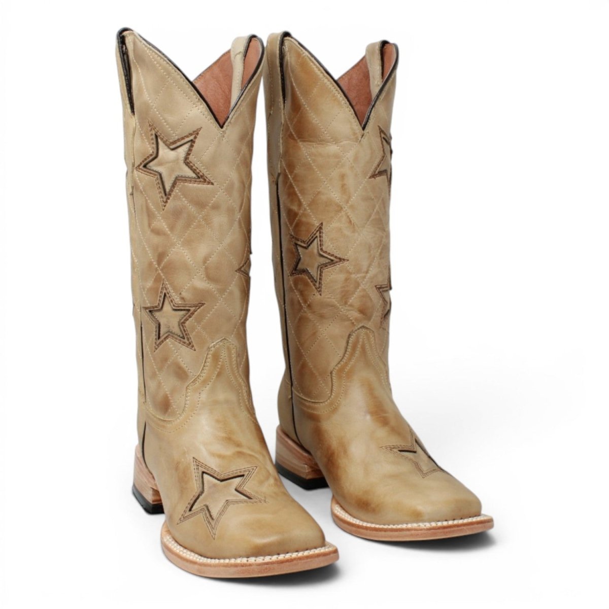 Botas de Piel Pulida con Diseño Tri-Star Punta Cuadrada Para Dama Color Arena - Tanner Mark Boots - Tanner Mark Boots