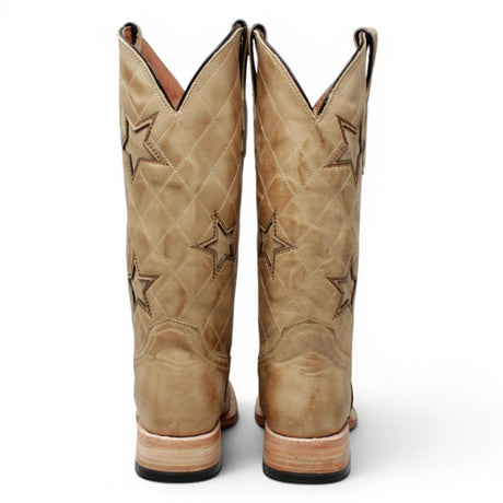 Botas de Piel Pulida con Diseño Tri-Star Punta Cuadrada Para Dama Color Arena - Tanner Mark Boots - Tanner Mark Boots