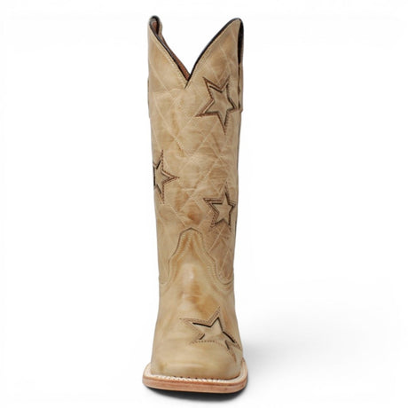 Botas de Piel Pulida con Diseño Tri-Star Punta Cuadrada Para Dama Color Arena - Tanner Mark Boots - Tanner Mark Boots