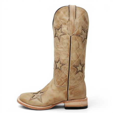 Botas de Piel Pulida con Diseño Tri-Star Punta Cuadrada Para Dama Color Arena - Tanner Mark Boots - Tanner Mark Boots