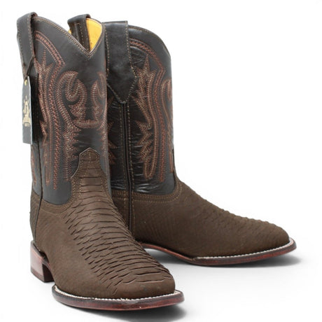 Botas de Piel Punta Cuadrada Piton Grabado Nobuck- Rodeo Imports - Rodeo Imports