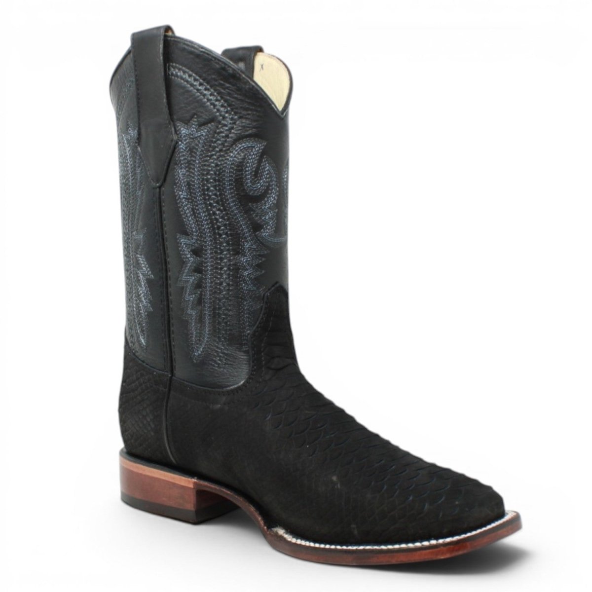 Botas de Piel Punta Cuadrada Piton Grabado Nobuck- Rodeo Imports - Rodeo Imports