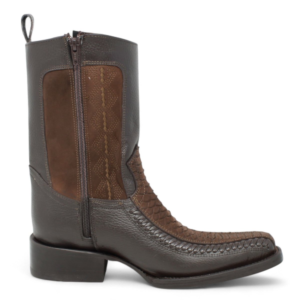 Botas de Piel Punta Cuadrada Piton Nobuck Color Cafe con Cierre - LC260 - La Carreta