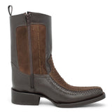 Botas de Piel Punta Cuadrada Piton Nobuck Color Cafe con Cierre - LC260 - La Carreta