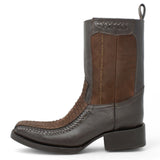 Botas de Piel Punta Cuadrada Piton Nobuck Color Cafe con Cierre - LC260 - La Carreta