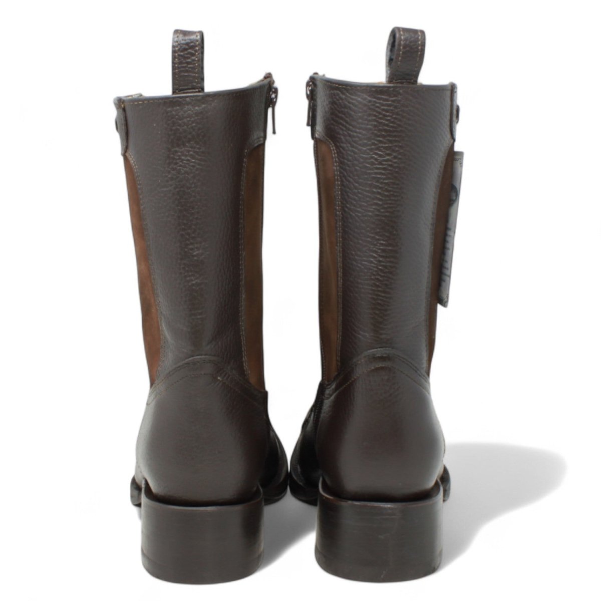 Leather Boots Square Toe Engraved Python Nobuck Color Brown with Zippe
