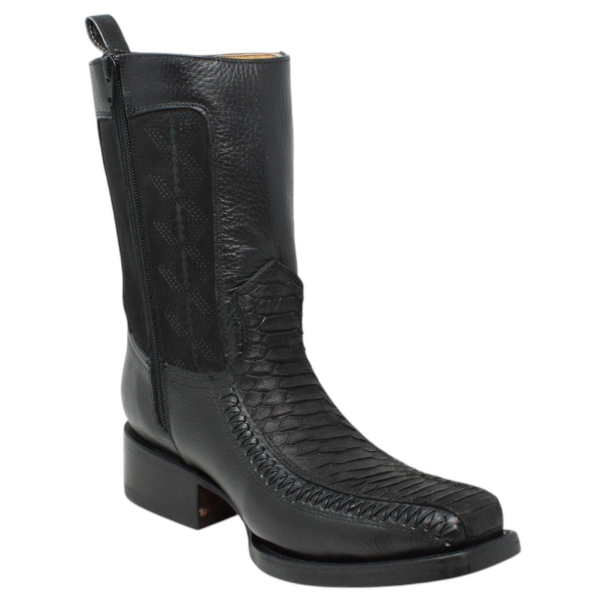 Botas de Piel Punta Cuadrada Piton Nobuck Color Cafe con Cierre - LC260Negro - La Carreta