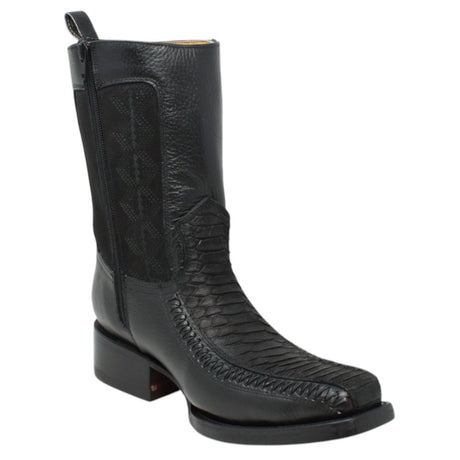 Botas de Piel Punta Cuadrada Piton Nobuck Color Cafe con Cierre - LC260Negro - La Carreta