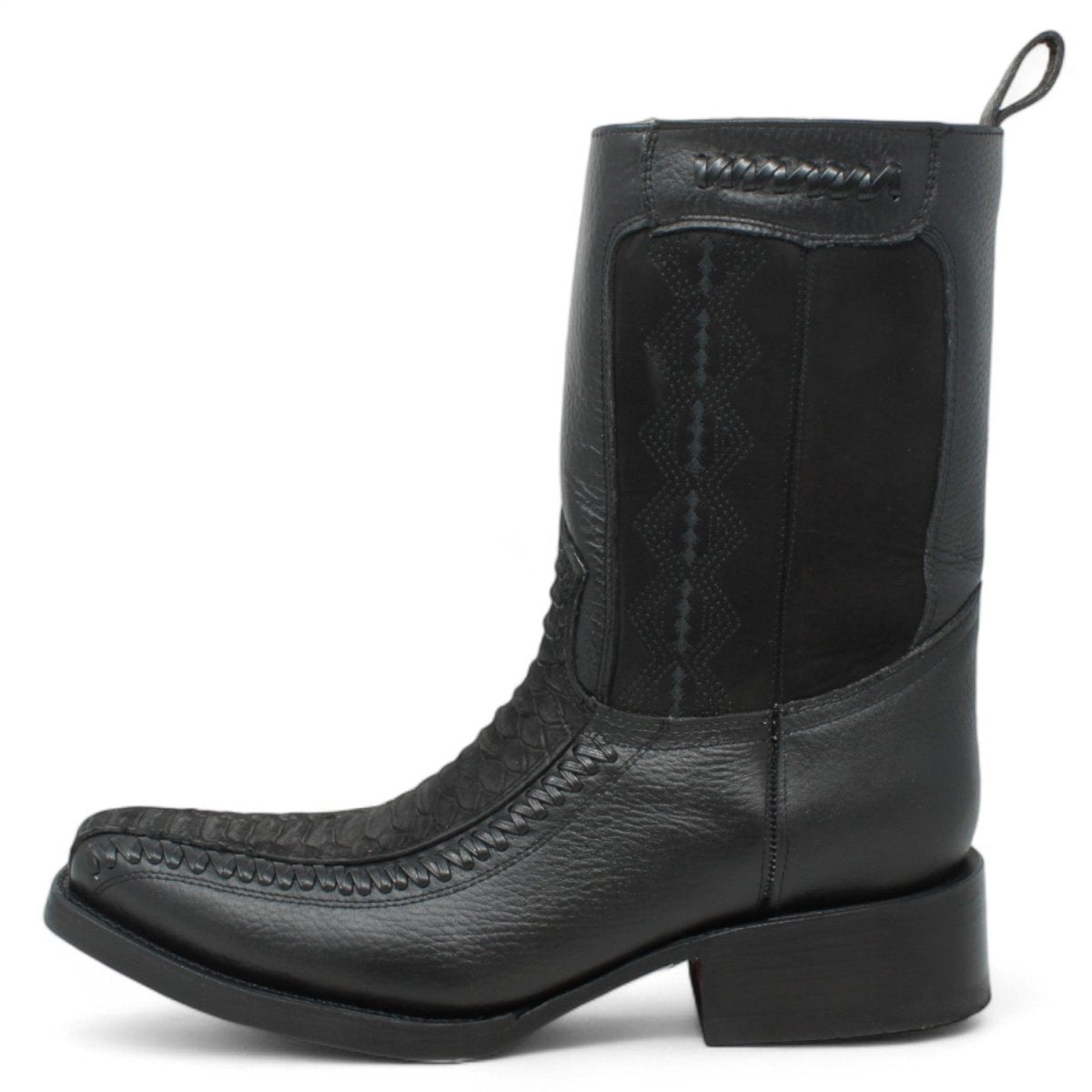 Botas de Piel Punta Cuadrada Piton Nobuck Color Cafe con Cierre - LC260Negro - La Carreta