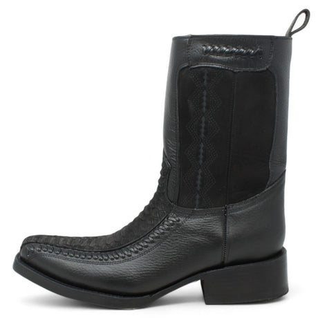 Botas de Piel Punta Cuadrada Piton Nobuck Color Cafe con Cierre - LC260Negro - La Carreta