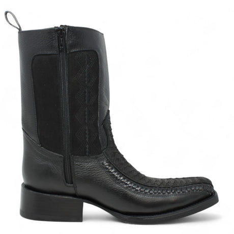 Botas de Piel Punta Cuadrada Piton Nobuck Color Cafe con Cierre - LC260Negro - La Carreta