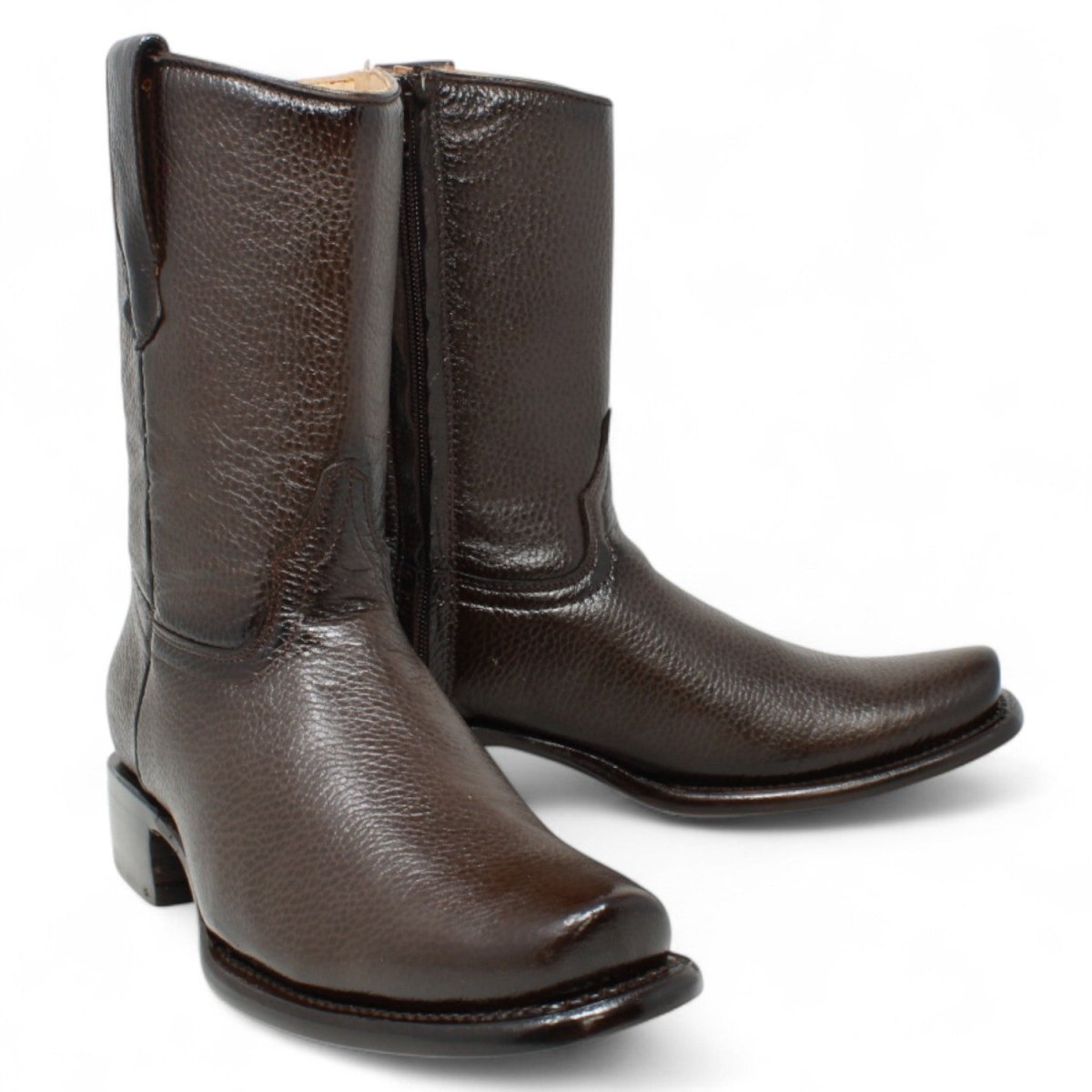 Botas de Piel Punta Dubai Cuadrada Para Hombre Color Cafe con Cierre