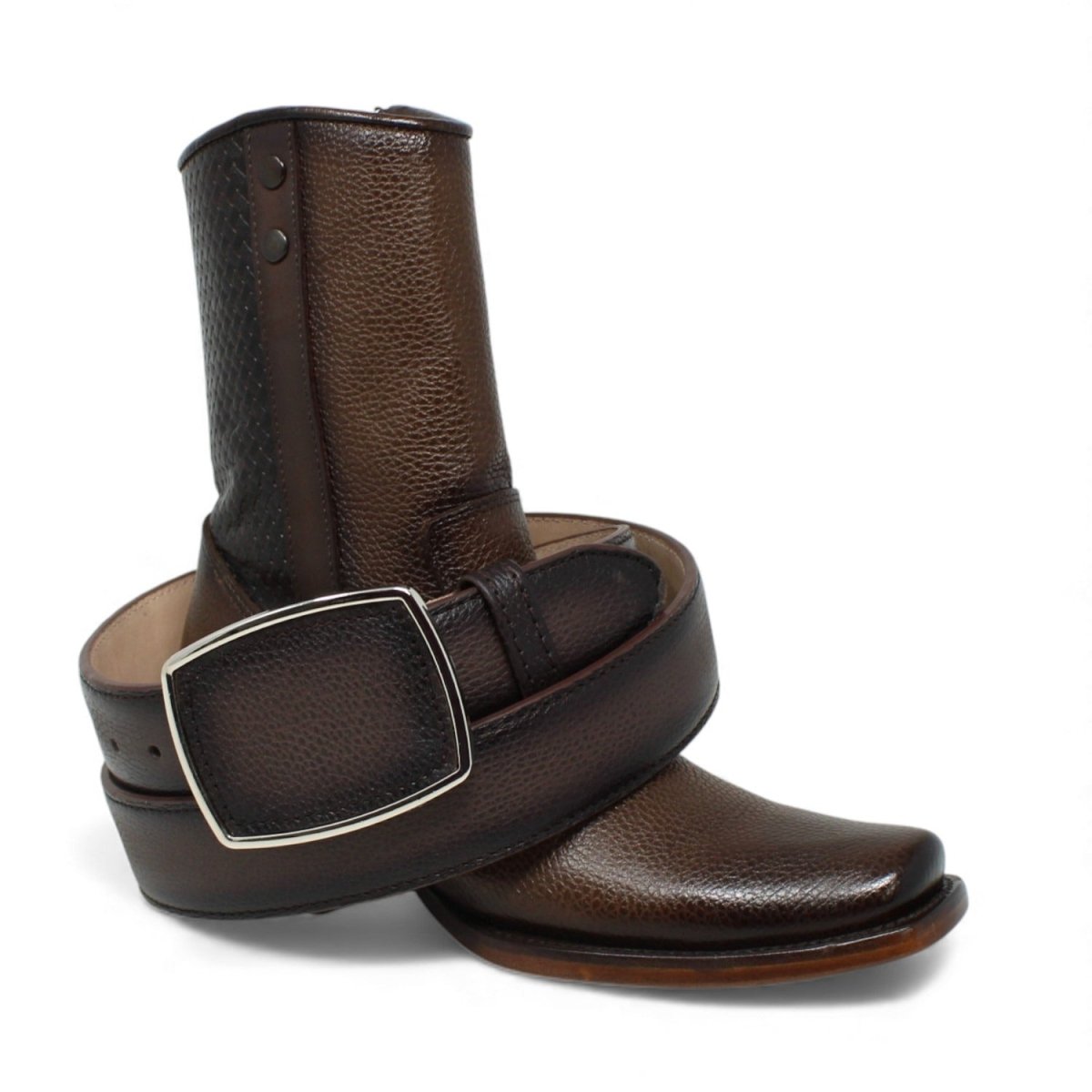 Leather Boots Square Dubai Toe For Men Brown Color with Zipper - LC 26