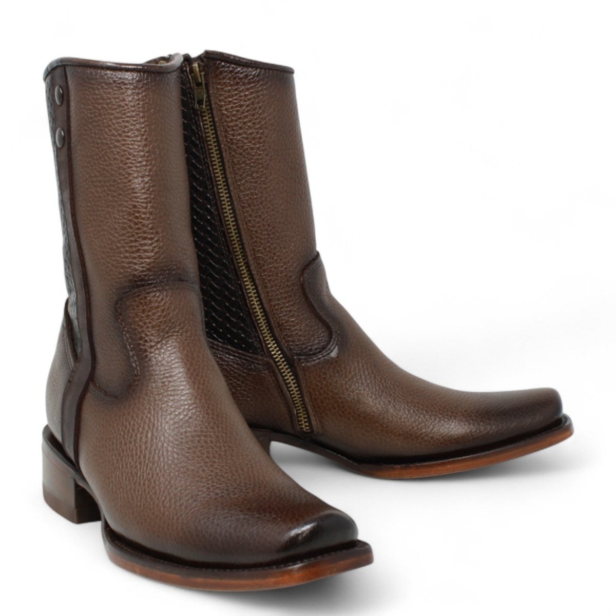 Leather Boots Square Dubai Toe For Men Brown Color with Zipper - LC 26