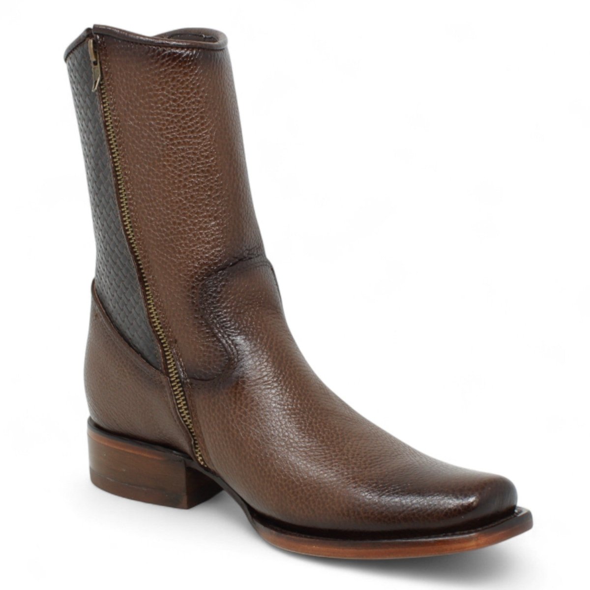 Leather Boots Square Dubai Toe For Men Brown Color with Zipper - LC 26 Leather Boots Square Dubai Toe For Men Brown Color with Zipper - LC 26