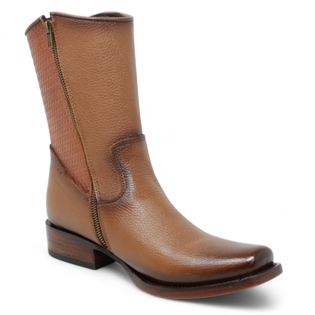 Botas de Piel Punta Dubai Cuadrada Para Hombre Color Camel con Cierre - La Sierra - La Carreta