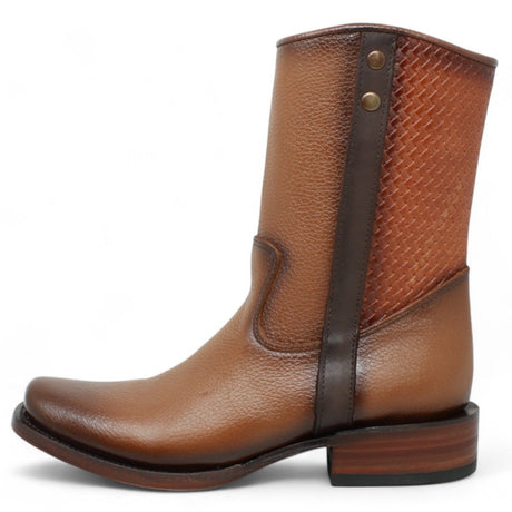 Botas de Piel Punta Dubai Cuadrada Para Hombre Color Camel con Cierre - La Sierra - La Carreta