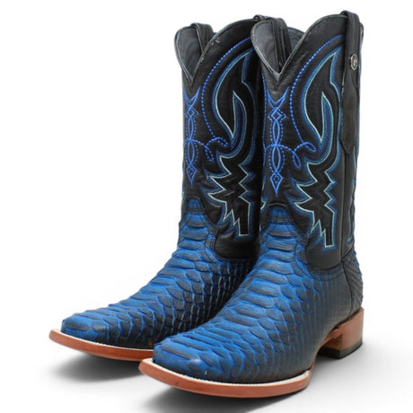 Botas de Piton Grabado Punta Cuadrada Color Negro y Azul - Tanner Mark Boots - Tanner Mark Boots