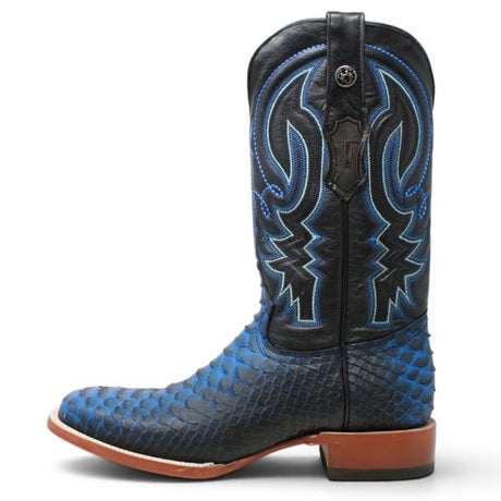 Botas de Piton Grabado Punta Cuadrada Color Negro y Azul - Tanner Mark Boots - Tanner Mark Boots
