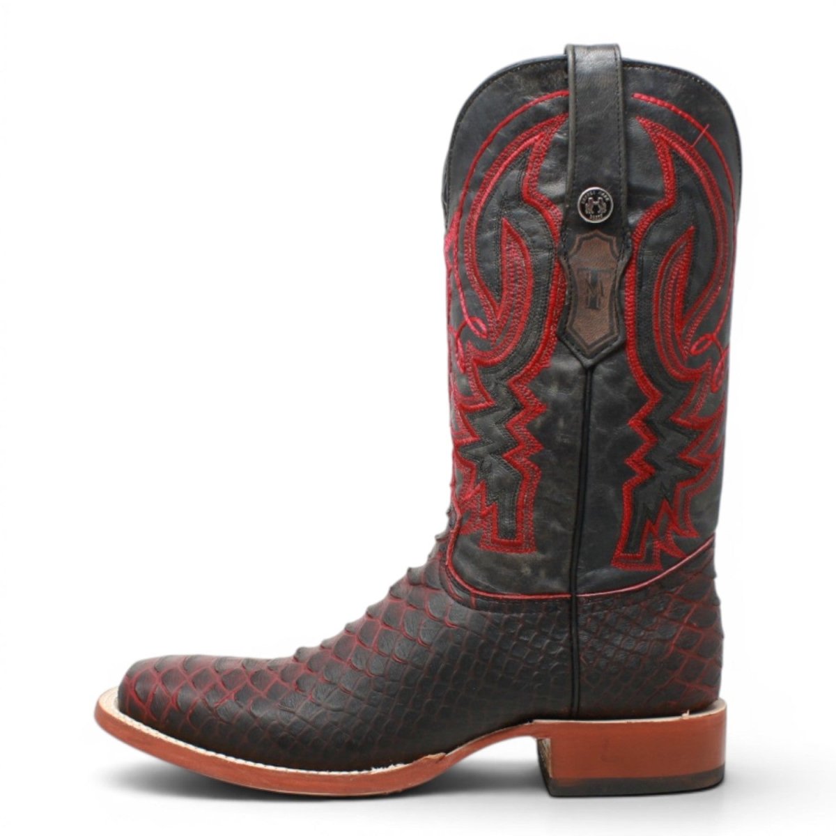 Botas de Piton Grabado Punta Cuadrada Color Negro y Rojo - Tanner Mark Boots - Tanner Mark Boots
