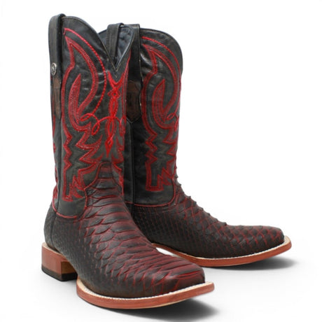 Botas de Piton Grabado Punta Cuadrada Color Negro y Rojo - Tanner Mark Boots - Tanner Mark Boots