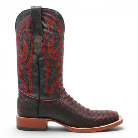 Botas de Piton Grabado Punta Cuadrada Color Negro y Rojo - Tanner Mark Boots - Tanner Mark Boots