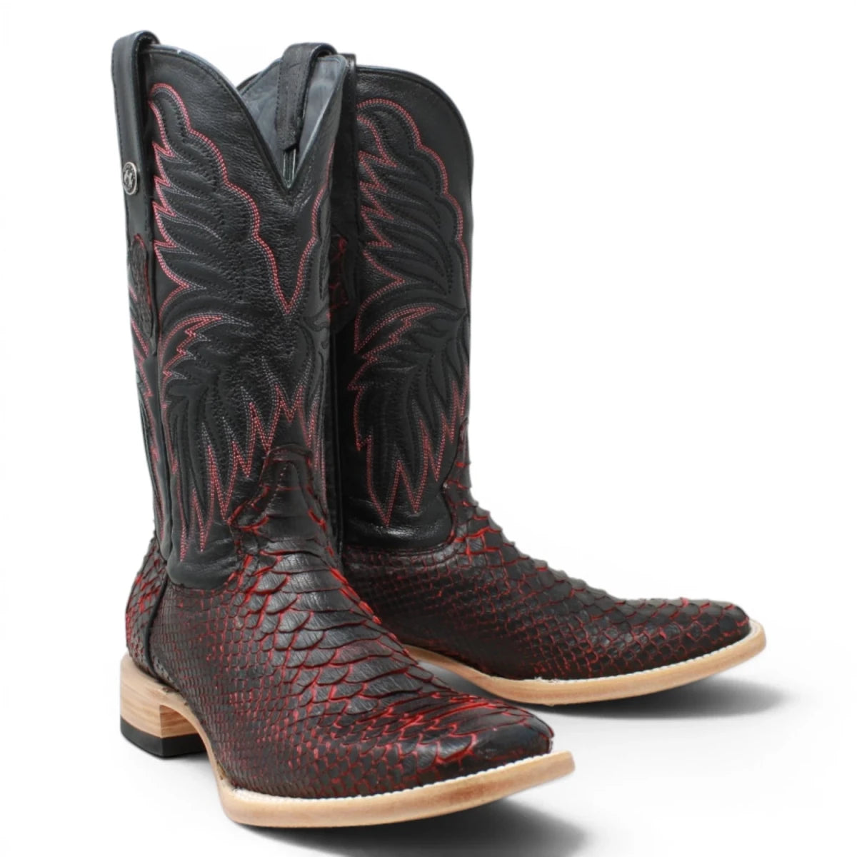 Botas de Piton Original Punta Cuadrada Color Rojo con Negro - Tanner Mark Boots - Tanner Mark Boots