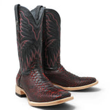 Botas de Piton Original Punta Cuadrada Color Rojo con Negro - Tanner Mark Boots - Tanner Mark Boots