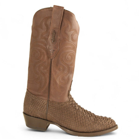 Western Genuine Python  Round Toe Boots - Nubuck Brown Color - Los Altos Boots - Right SIde View 