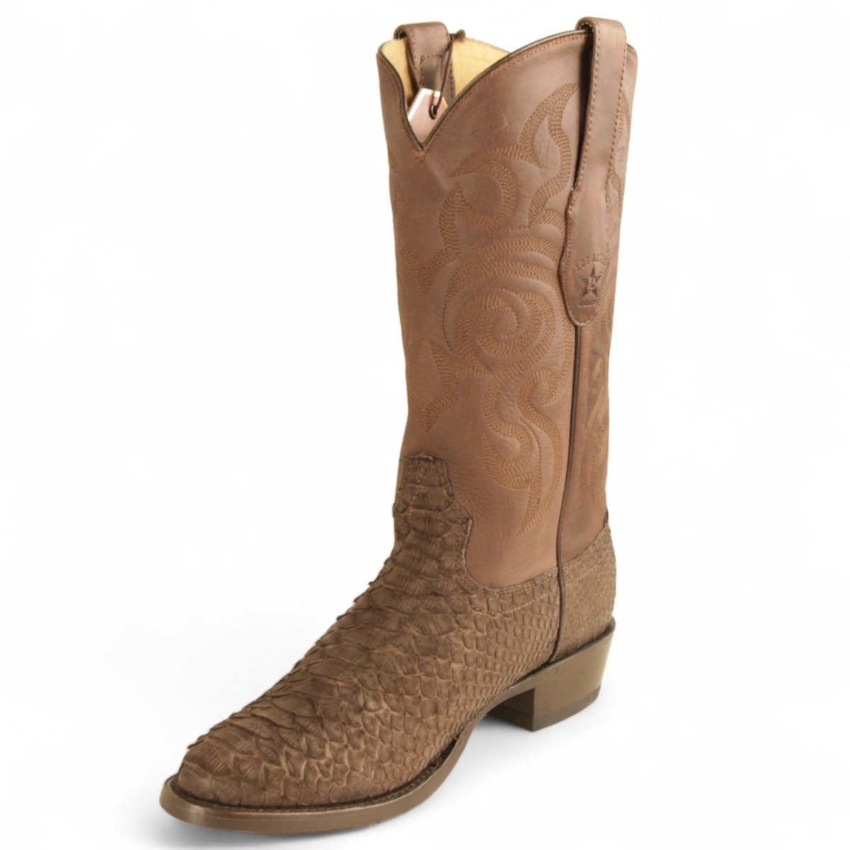 Western Genuine Python  Round Toe Boots - Nubuck Brown Color - Los Altos Boots - SIde View 