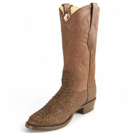 Western Genuine Python  Round Toe Boots - Nubuck Brown Color - Los Altos Boots - SIde View 