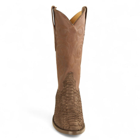 Western Genuine Python  Round Toe Boots - Nubuck Brown Color - Los Altos Boots - Front View 