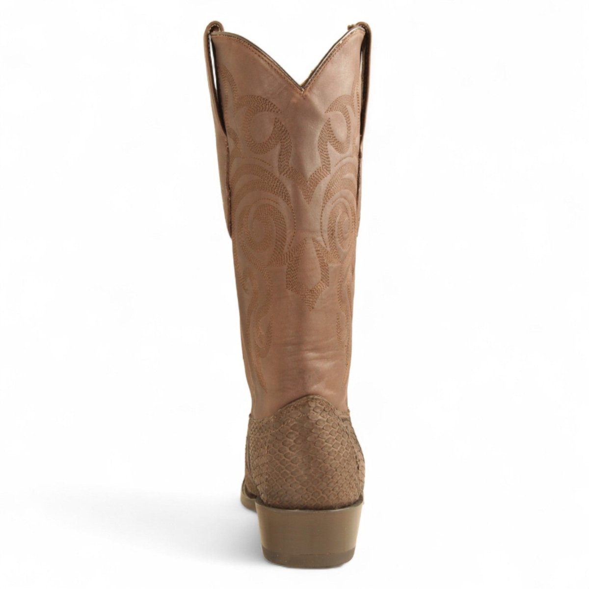 Western Genuine Python  Round Toe Boots - Nubuck Brown Color - Los Altos Boots - Back View 