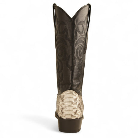 Western Genuine Python  Round Toe Boots - Nubuck Natural Color - Los Altos Boots - Back View