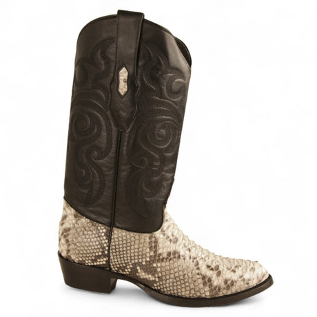 Western Genuine Python  Round Toe Boots - Nubuck Natural Color - Los Altos Boots - Right Side View