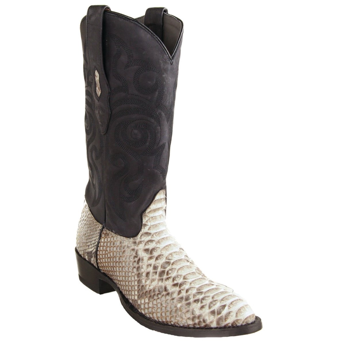 Western Genuine Python  Round Toe Boots - Nubuck Natural Color - Los Altos Boots - SIde View