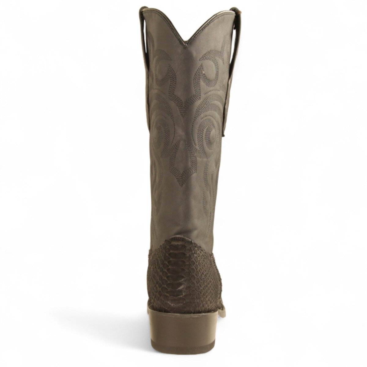 Western Genuine Python Round Toe Boots Black Color - Los Altos Boots -Back View 